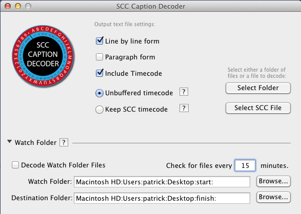 SCC Caption Decoder interface